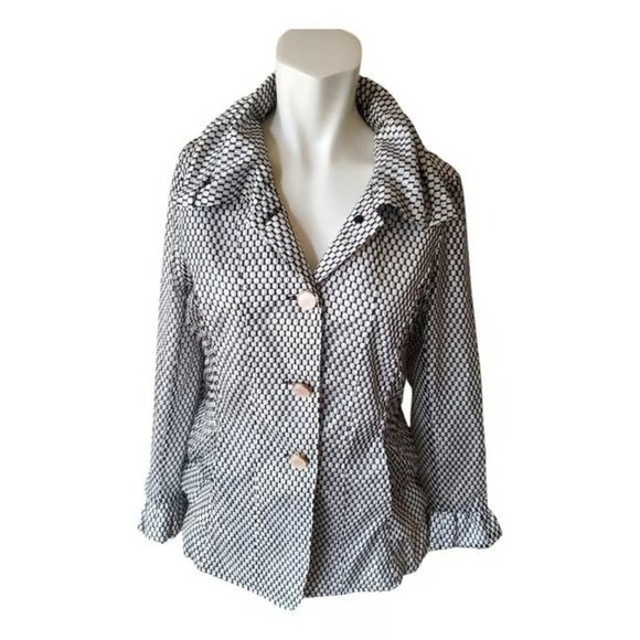 Lindi Black/White Boho Ruffled Spring Jacket with Pearl look Buttons S - Picture 1 of 7